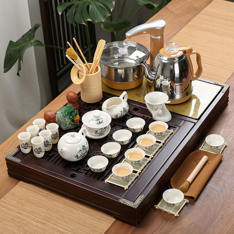 Set de ceai pentru casă, set complet pentru sufragerie cu masă de ceai în stil kung fu, alimentare automată cu apă și tavă de ceai cu atomizare, design minimalist