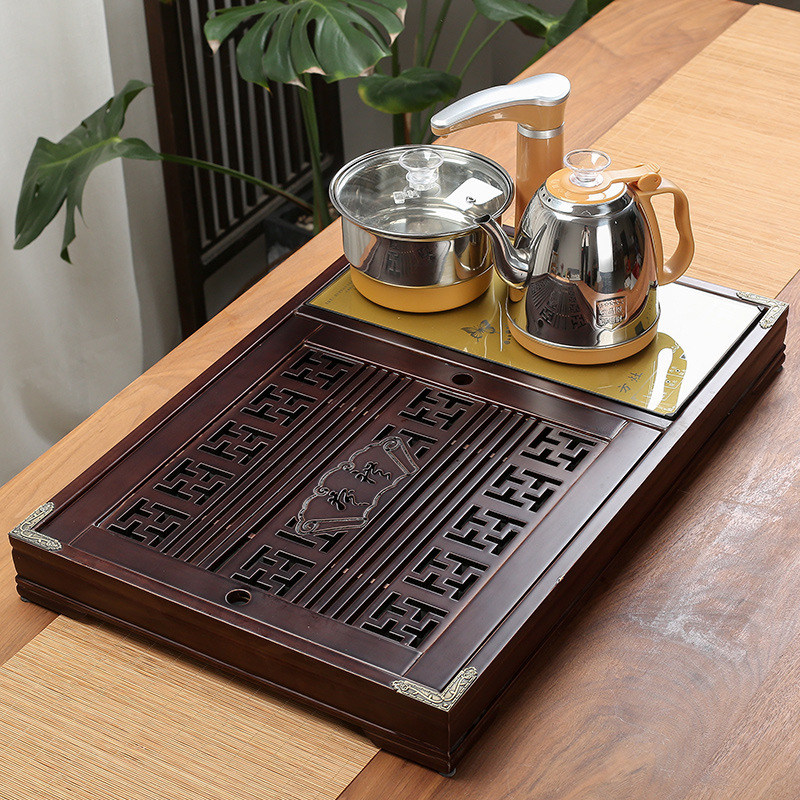Set de ceai pentru casă, set complet pentru sufragerie cu masă de ceai în stil kung fu, alimentare automată cu apă și tavă de ceai cu atomizare, design minimalist