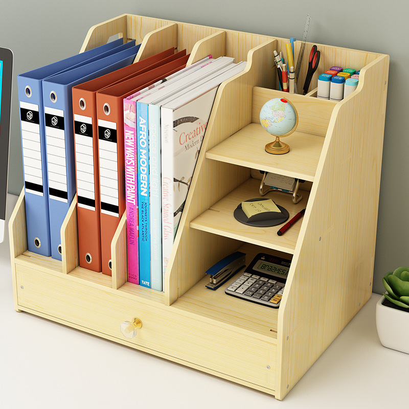 Cutie mare de depozitare din lemn pentru birou, cu sertar, organizator DIY creativ pentru fișiere
