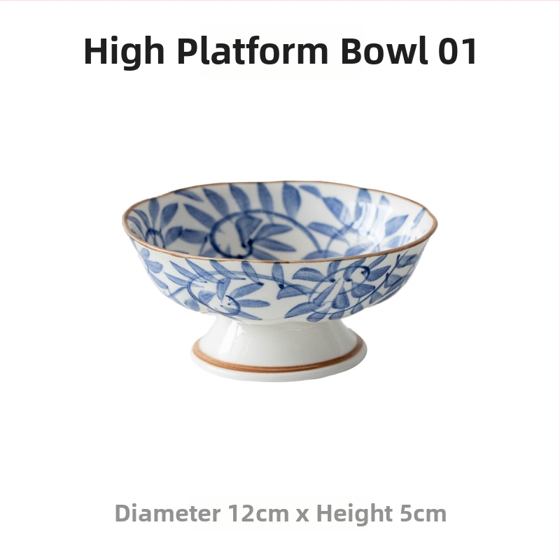 Vas ceramic japonez Mino ware cu motiv floral roșu, farfurie înaltă pentru ceai, gustări și desert, farfurie retro de fructe