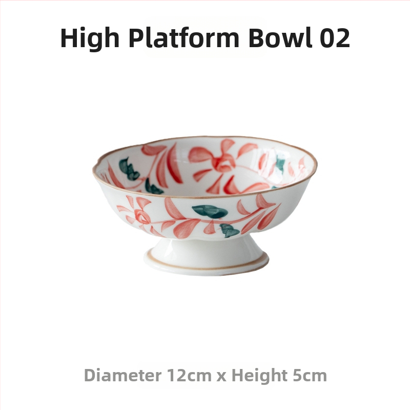 Vas ceramic japonez Mino ware cu motiv floral roșu, farfurie înaltă pentru ceai, gustări și desert, farfurie retro de fructe