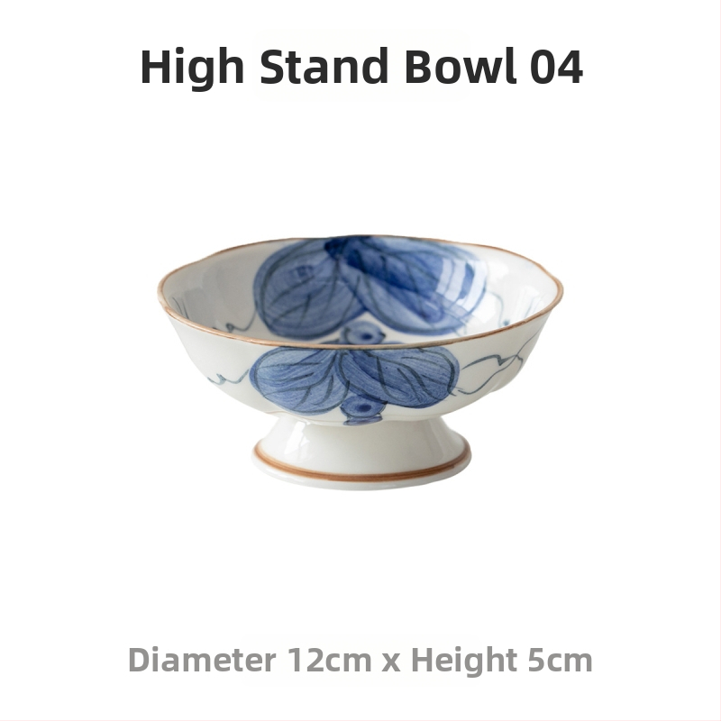 Vas ceramic japonez Mino ware cu motiv floral roșu, farfurie înaltă pentru ceai, gustări și desert, farfurie retro de fructe