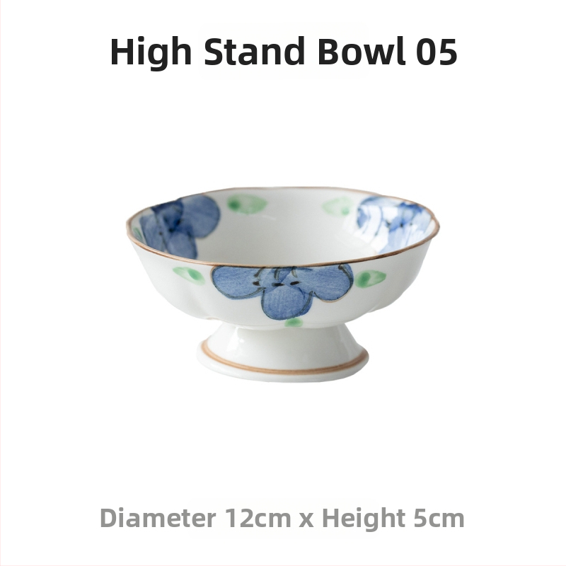Vas ceramic japonez Mino ware cu motiv floral roșu, farfurie înaltă pentru ceai, gustări și desert, farfurie retro de fructe