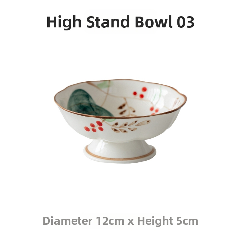 Vas ceramic japonez Mino ware cu motiv floral roșu, farfurie înaltă pentru ceai, gustări și desert, farfurie retro de fructe