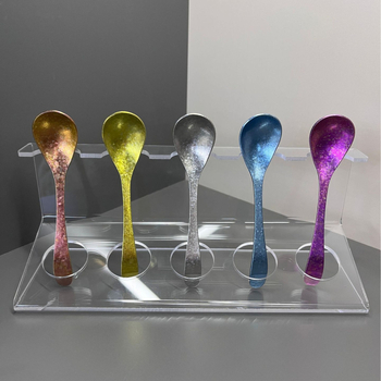 Lingură din titan pur, cu finisaj cristalin și motiv Ice Flower colorat - potrivită pentru cafea, ceai, amestecare, hrănire a bebelușilor și condimente
