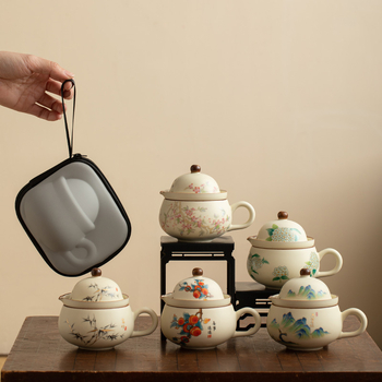 Set de ceai pentru o persoană - pentru călătorii, cu separare ceai-apă, ceașă de birou, oală de infuzie și ceașcă de cafea, personalizabil