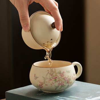 Set de ceai pentru o persoană - pentru călătorii, cu separare ceai-apă, ceașă de birou, oală de infuzie și ceașcă de cafea, personalizabil