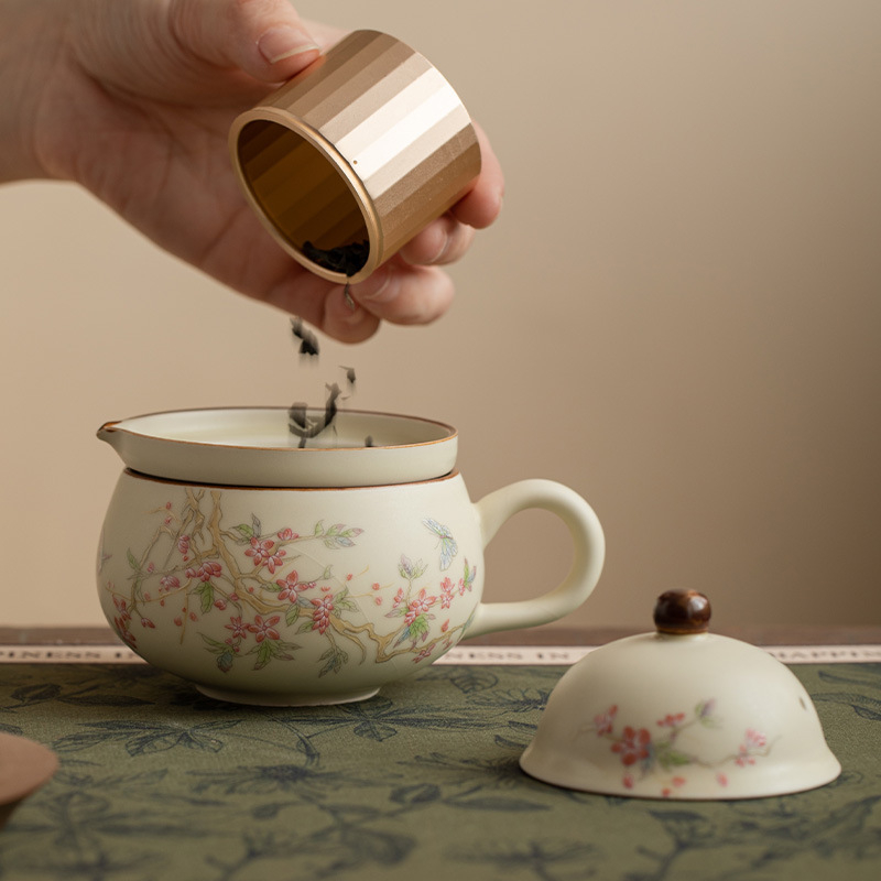 Set de ceai pentru o persoană - pentru călătorii, cu separare ceai-apă, ceașă de birou, oală de infuzie și ceașcă de cafea, personalizabil