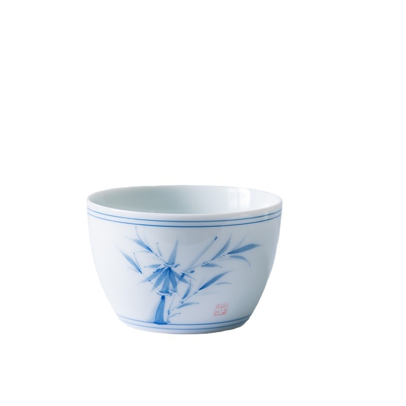 Set de ceai ceramic Kung Fu, pictură manuală alb-albastru, ceașcă de ceai pentru o singură porție, stil vintage