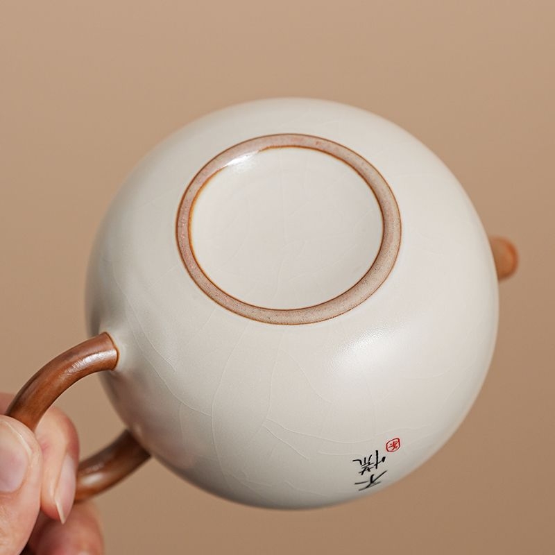 Set de ceai Ru Kiln Kung Fu: ceainic și două cești, pentru uz casnic, pentru o singură persoană, cutie cadou