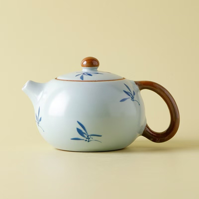Set de ceai Ru Kiln Kung Fu: ceainic și două cești, pentru uz casnic, pentru o singură persoană, cutie cadou