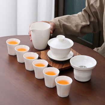 Auspicious Gongfu ceai set din porțelan alb – minimalist pentru șase persoane, cu imprimare a logo-ului
