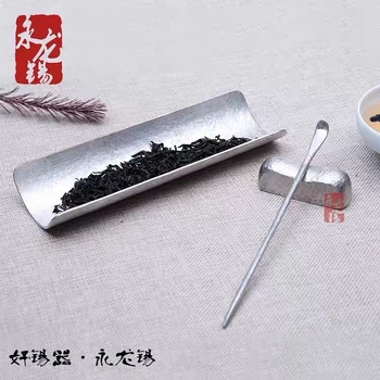 Set de ceai din tin pur, lucrat manual, 3 piese, lingură de ceai pentru ceremonia Gongfu, stil japonez