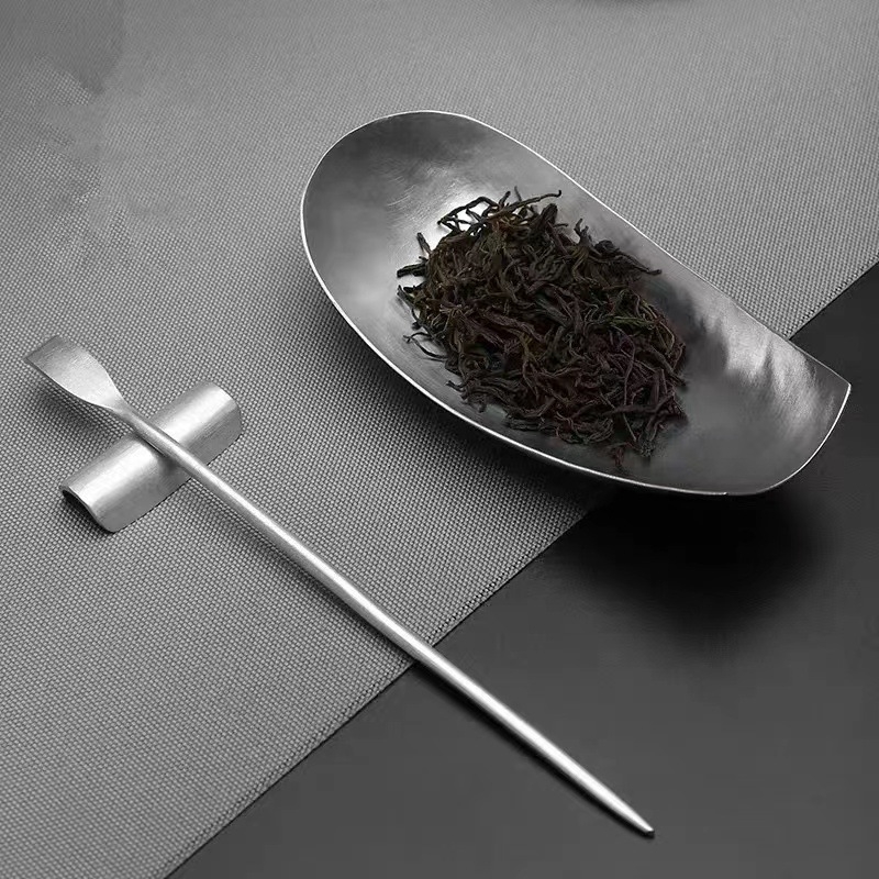 Set de ceai din tin pur, lucrat manual, 3 piese, lingură de ceai pentru ceremonia Gongfu, stil japonez