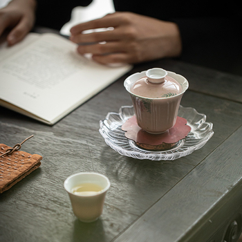 Moji set ceramic în stil vintage pentru ceremonia Gongfu: bază pentru ceainic, suporturi pentru ceai, suporturi pentru cești și suport din sticlă pentru infuzare uscată