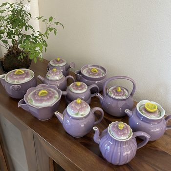 Ceainic ceramic pictat manual cu bujor, pentru ceai Gongfu, protecție la arsură, hibiscus purpuriu, ceainic de uz casnic cu mâner lateral