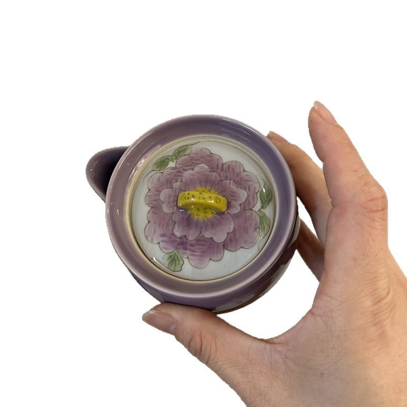 Ceainic ceramic pictat manual cu bujor, pentru ceai Gongfu, protecție la arsură, hibiscus purpuriu, ceainic de uz casnic cu mâner lateral