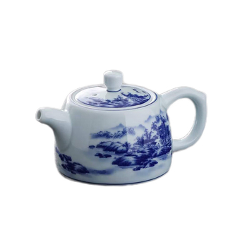 Ceainic ceramic Kung Fu, porțelan albastru-alb, mic, 250 ml, pictat manual, stil simplu