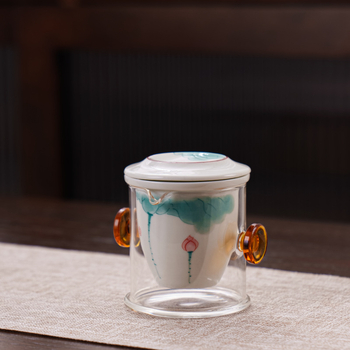 Ceainic ceramic pentru ceai negru și ceai parfumat, cu sistem de separare ceai-apă, cană pictată manual, 150 ml
