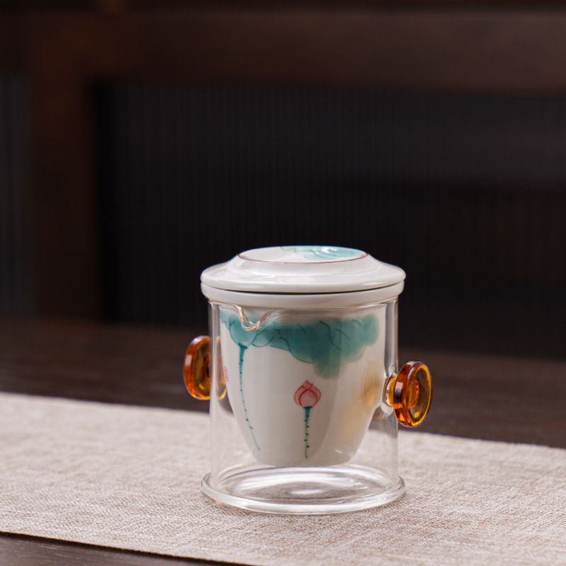 Ceainic ceramic pentru ceai negru și ceai parfumat, cu sistem de separare ceai-apă, cană pictată manual, 150 ml