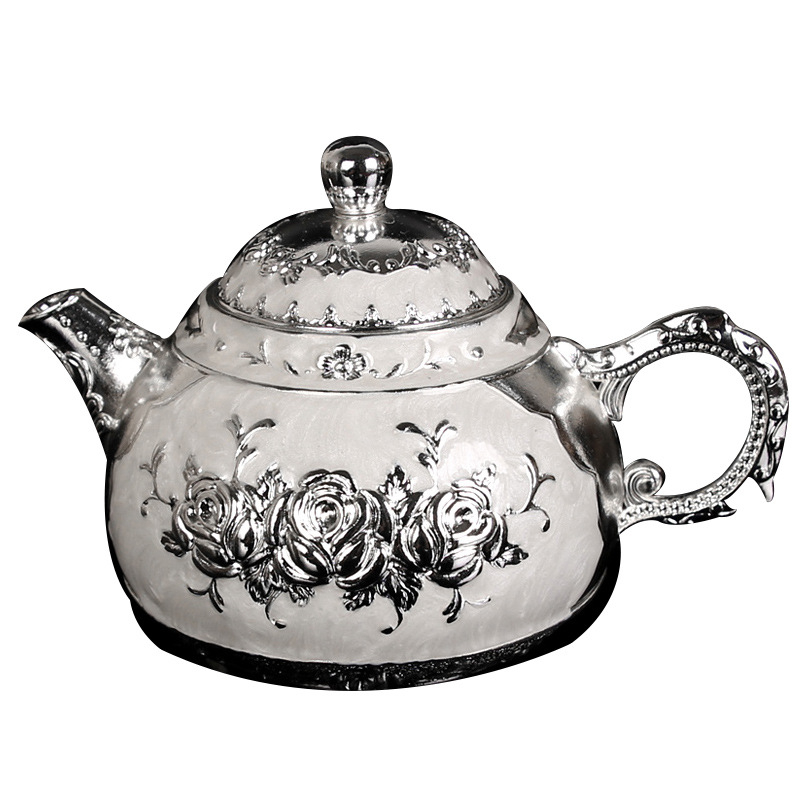 Set Kung Fu de ceai din aliaj de zinc, compact și gravuri elegante; ceașcă de ceai roză și pahar de vin cu tavă, într-o cutie cadou