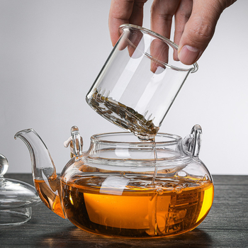 Set ceainic din sticlă borosilicată de înaltă calitate, cu design îngroșat, mâner din bambus și filtru pentru prepararea ceaiului acasă