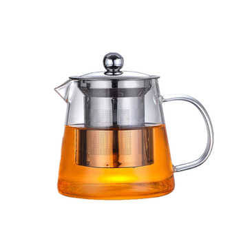 Ceainic din sticlă borosiliată, rezistent la căldură, cu design triunghiular și filtru din oțel inoxidabil