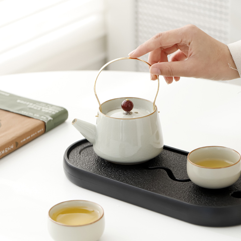 Set de Ceai Kung Fu: o oală de ceai și două cești, porțelan, tavă pentru ceai, stil modern minimalist
