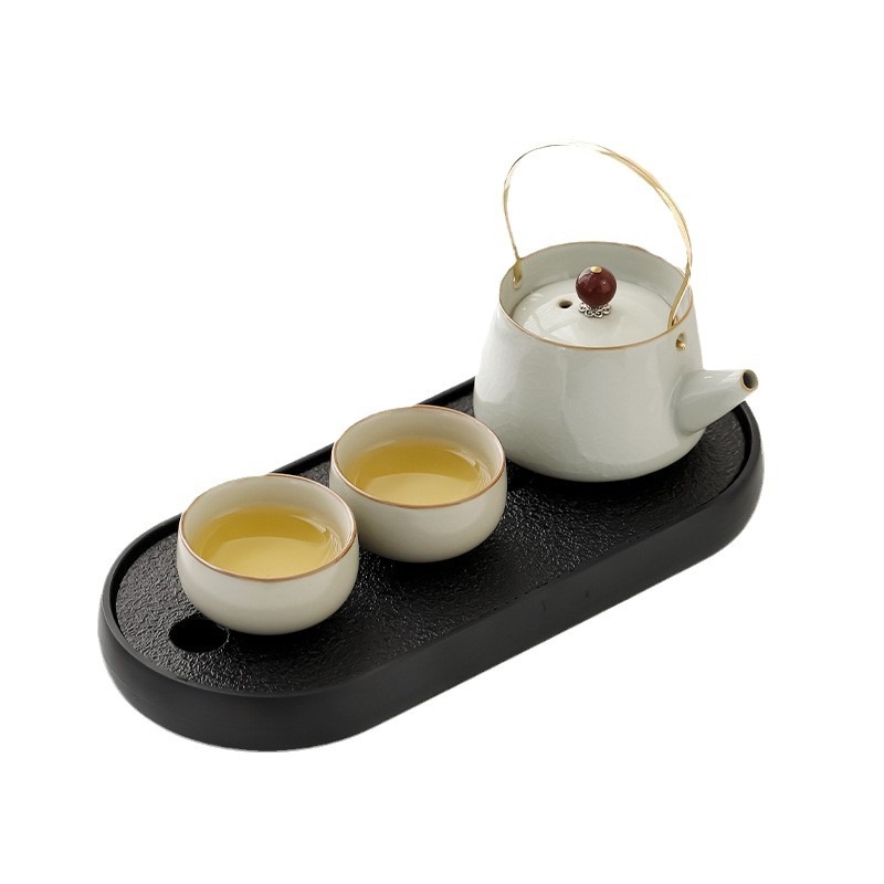 Set de Ceai Kung Fu: o oală de ceai și două cești, porțelan, tavă pentru ceai, stil modern minimalist