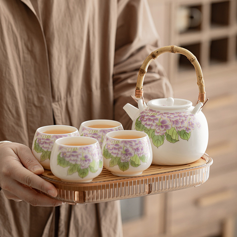 Ceainic mare din porțelan Jad de lapte, set Gongfu de ceai pentru 2–4 persoane