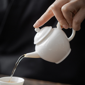 Ceainic ceramic pentru infuzie cu separare apă-ceai, porțelan alb, set de ceai Miyan