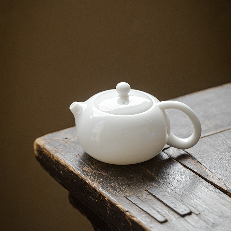 Ceainic ceramic pentru infuzie cu separare apă-ceai, porțelan alb, set de ceai Miyan