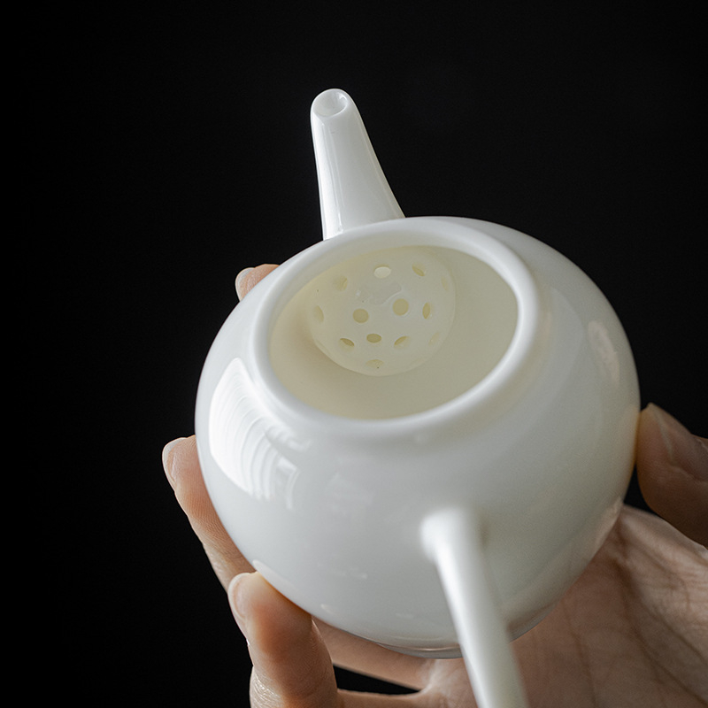 Ceainic ceramic pentru infuzie cu separare apă-ceai, porțelan alb, set de ceai Miyan