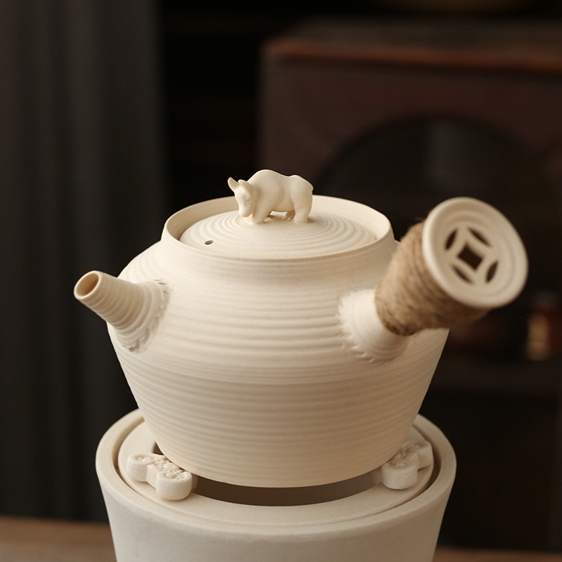 Ceainic din lut alb pentru Gongfu Cha Chaoshan, cu plită ceramică electrică