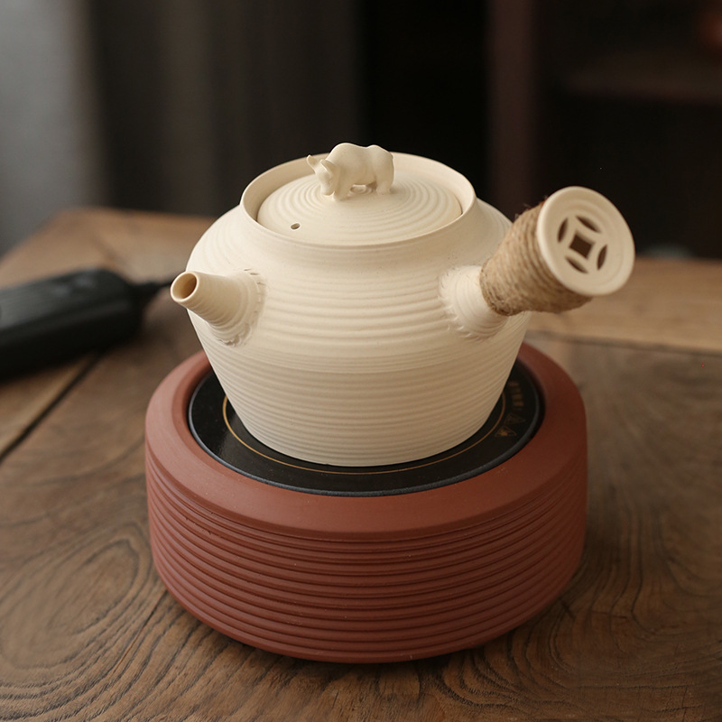 Ceainic din lut alb pentru Gongfu Cha Chaoshan, cu plită ceramică electrică