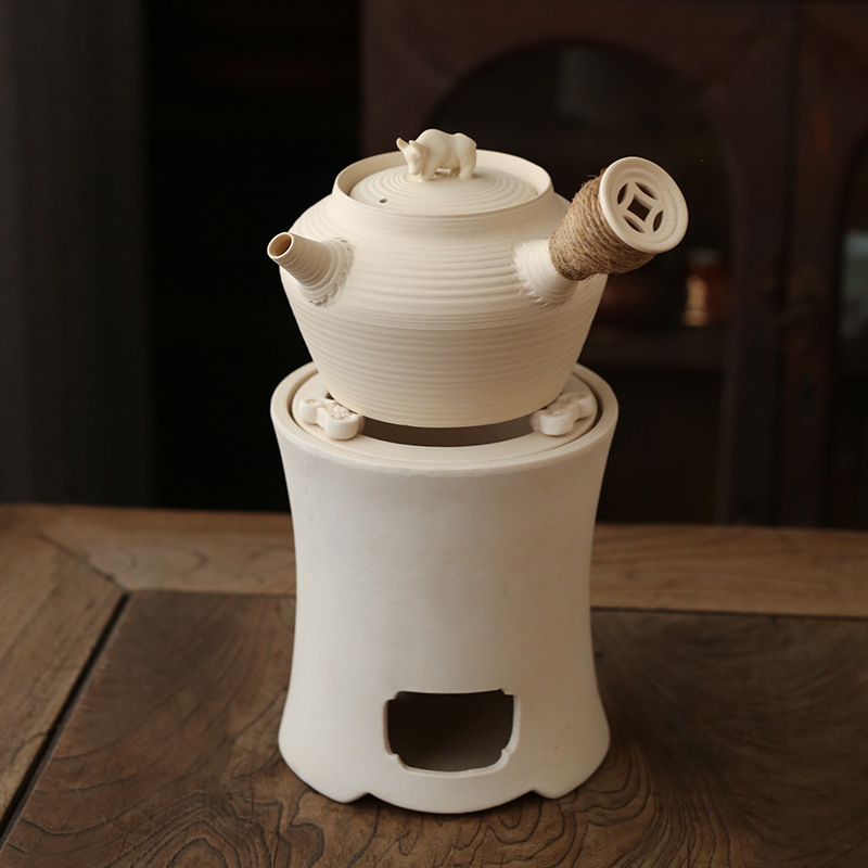 Ceainic din lut alb pentru Gongfu Cha Chaoshan, cu plită ceramică electrică