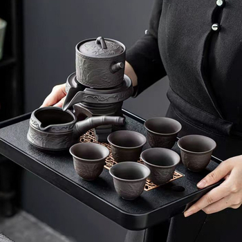 Set Gongfu de ceai din ceramică, cu ceainic, cești și tavă melamină