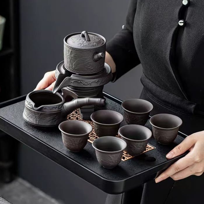 Set Gongfu de ceai din ceramică, cu ceainic, cești și tavă melamină