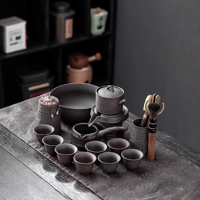 Set Gongfu de ceai din ceramică, cu ceainic, cești și tavă melamină