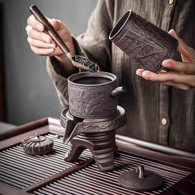 Set Gongfu de ceai din ceramică, cu ceainic, cești și tavă melamină