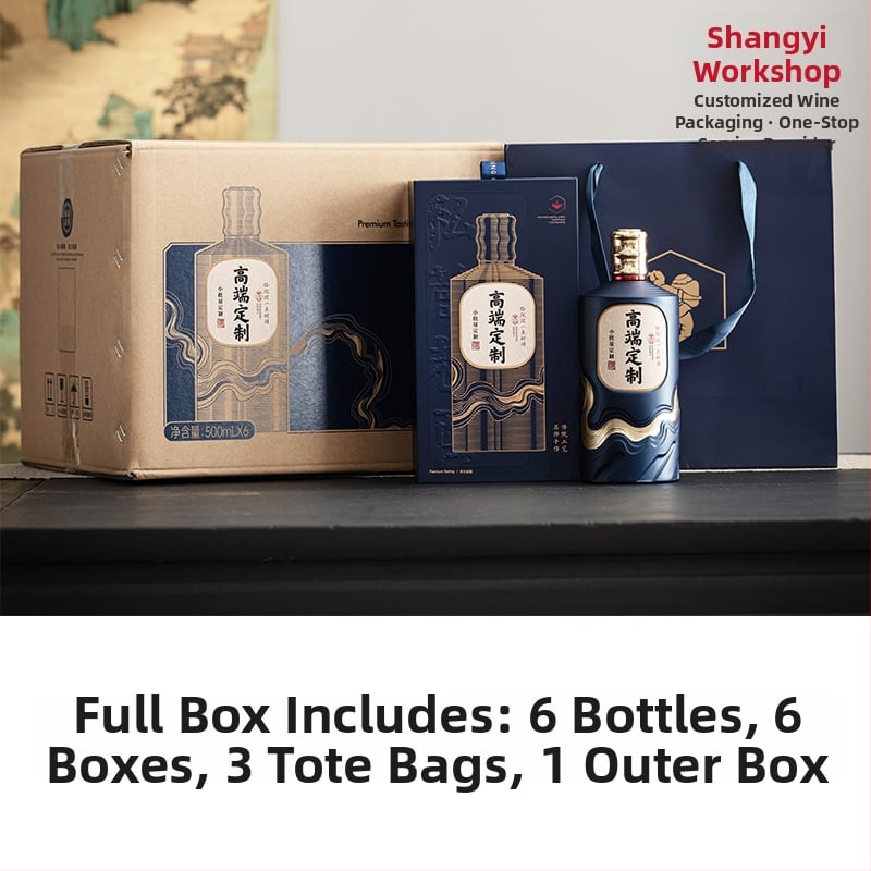 Shangyifang luxusná sklenená fľaša na alkohol 500 ml – kompletná súprava balenia s podporou dizajnu