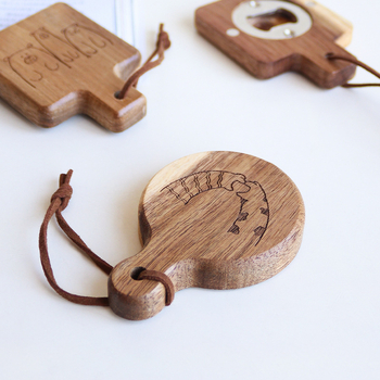 Deschizător de sticle din lemn de salcâm, cu magnet pentru frigider, în formă de scoică — logo DIY personalizat, cadou
