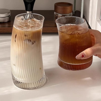 Pahar de sticlă cu formă neregulată, în stil inspirat de influenceri, design crescent sail, pentru suc, mojito, cocktailuri și ceai cu lapte