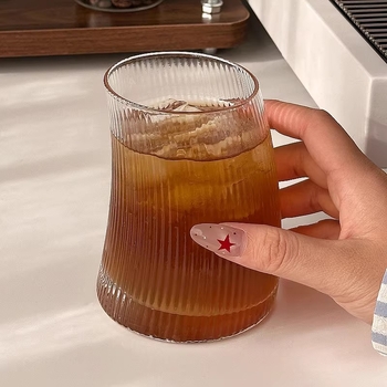 Pahar de sticlă cu formă neregulată, în stil inspirat de influenceri, design crescent sail, pentru suc, mojito, cocktailuri și ceai cu lapte