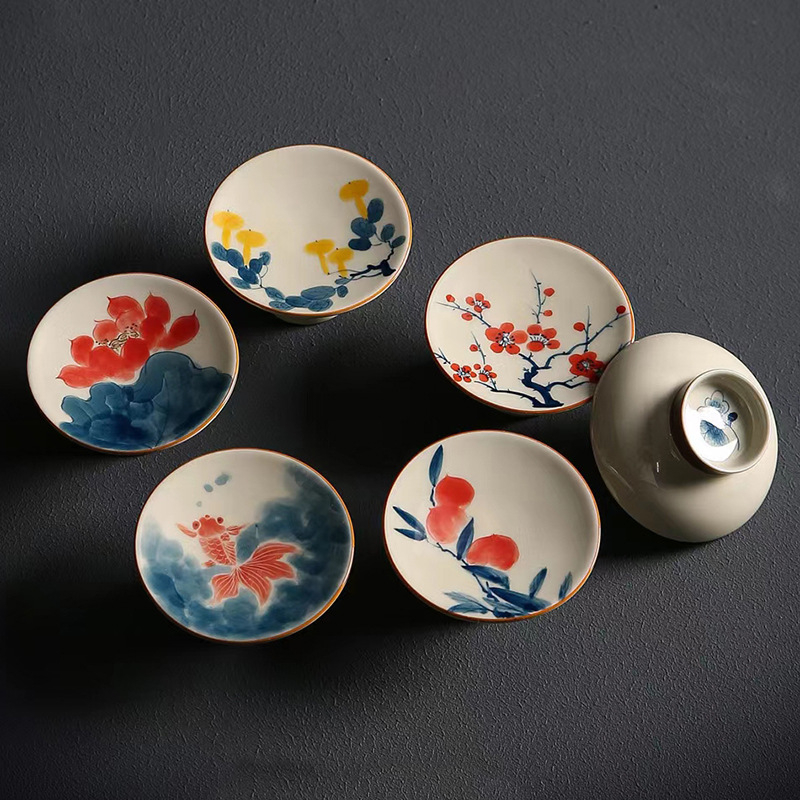 Set ceramic pentru ceremonie de ceai în stil chinezesc vintage, cu suport pentru capac, bol cu capac și accesorii Kung Fu Tea