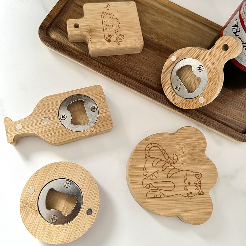 Deschizător de sticle de bere din bambus, cu magnet pentru frigider, personalizabil cu logo