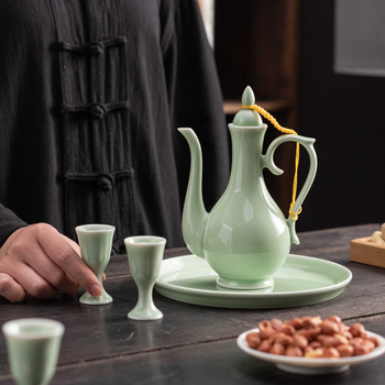 Vas ceramic de vin în stil chinezesc, design vintage, 10 ml pahar înalt cu suport și pahare mini