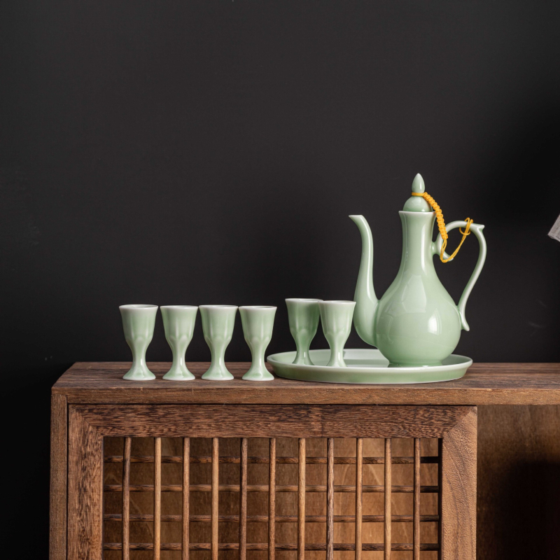 Vas ceramic de vin în stil chinezesc, design vintage, 10 ml pahar înalt cu suport și pahare mini