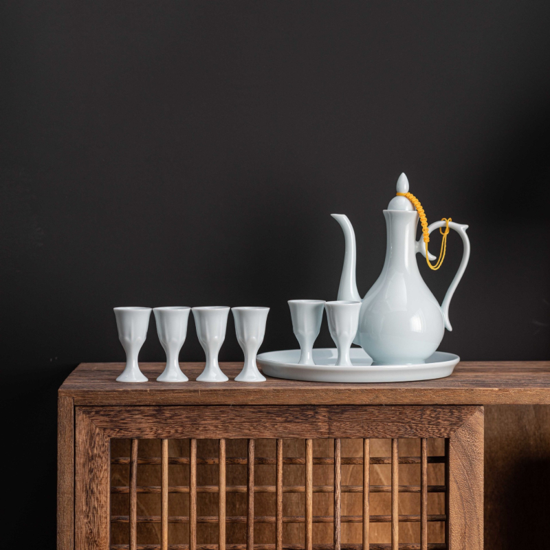 Vas ceramic de vin în stil chinezesc, design vintage, 10 ml pahar înalt cu suport și pahare mini