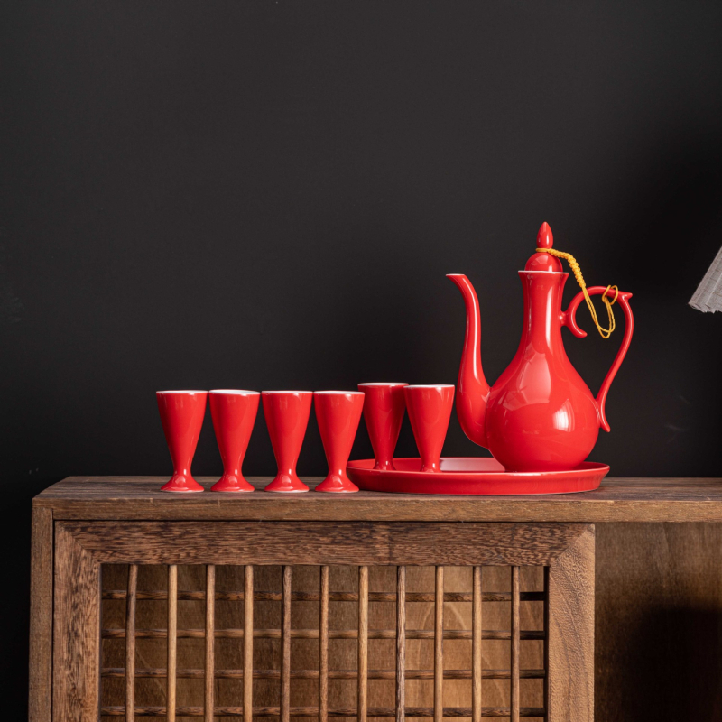 Vas ceramic de vin în stil chinezesc, design vintage, 10 ml pahar înalt cu suport și pahare mini